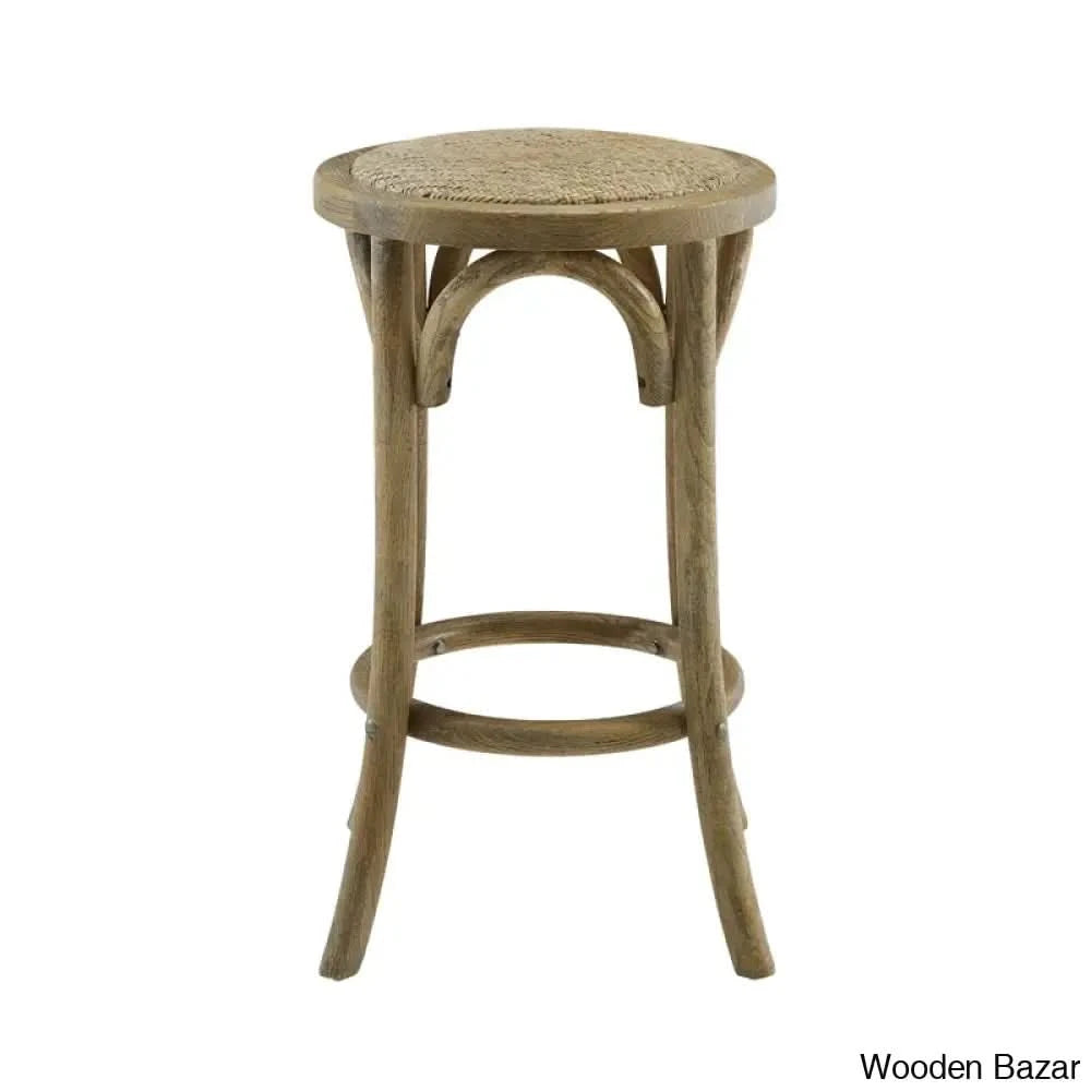 Ferreray Swivel Solid Elm Wood Cane Rattan Seat Backless Counter And Bar Stool Natural / (24’’