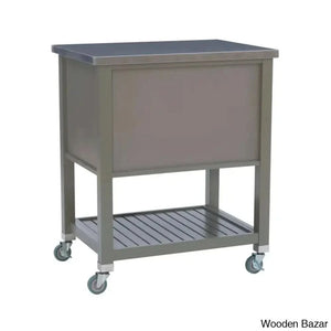 Fisnike Stainless Steel Top 2-Drawer Kitchen Trolley Cart With Storage Bins Cabinet Kitchen Island