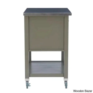 Fisnike Stainless Steel Top 2-Drawer Kitchen Trolley Cart With Storage Bins Cabinet Kitchen Island