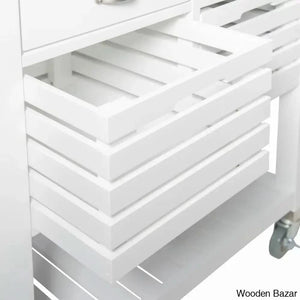Fisnike Stainless Steel Top 2-Drawer Kitchen Trolley Cart With Storage Bins Cabinet Kitchen Island