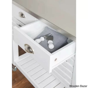 Fisnike Stainless Steel Top 2-Drawer Kitchen Trolley Cart With Storage Bins Cabinet Kitchen Island