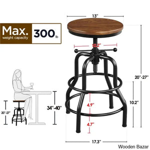 Forg Swivel Solid Wood Adjustable Height Counter And Bar Stool