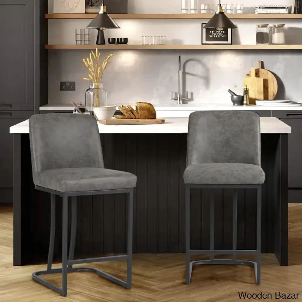 Forsythx Swivel Upholstered 24’’ Counter And Bar Stool With Metal Frame Black / Gray