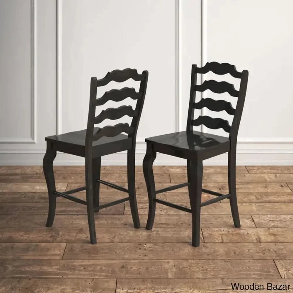 Fortvilled Swivel Solid Wood Counter And Bar Stool (Set Of 2) Black / (24.21’’ Seat Height)