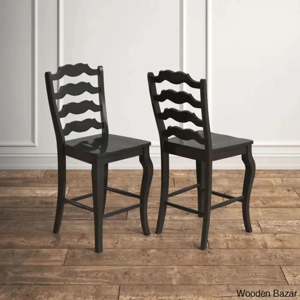 Fortvilled Swivel Solid Wood Counter And Bar Stool (Set Of 2) Black / (24.21’’ Seat Height)