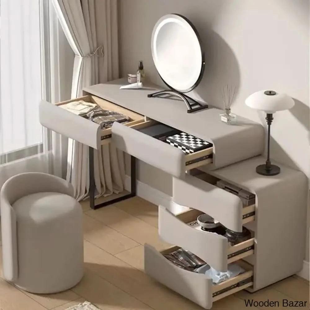 Freida Vanity Dressing Table With Lighted Mirror And Stool