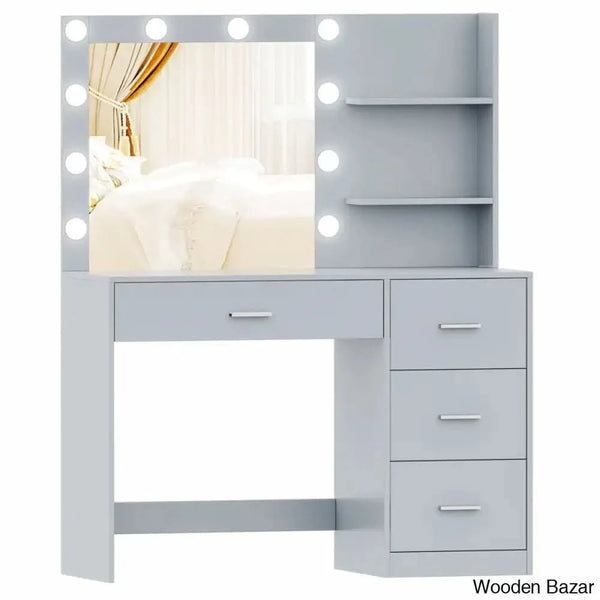 Freman Vanity Table Set, Makeup Vanity Dressing Table with Lights and