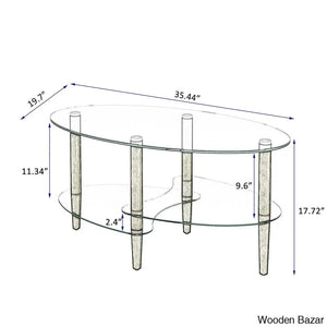 Gailannie Glass Oval Coffee And Center Table 3-Layer Cocktail Center For Living Room