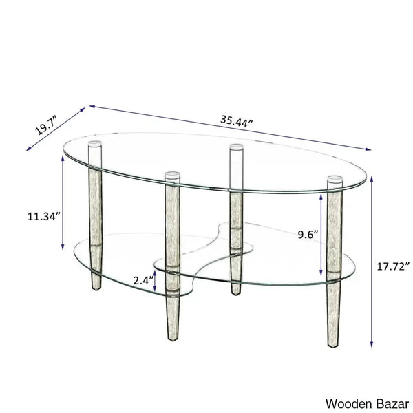 Gailannie Glass Oval Coffee And Center Table 3-Layer Cocktail Center For Living Room