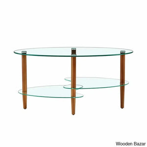 Gailannie Glass Oval Coffee And Center Table 3-Layer Cocktail Center For Living Room