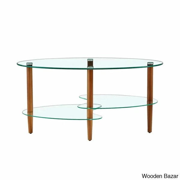 Gailannie Glass Oval Coffee And Center Table 3-Layer Cocktail Center For Living Room