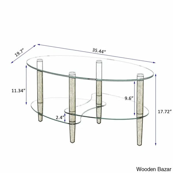 Gailannie Glass Oval Coffee And Center Table 3-Layer Cocktail Center For Living Room