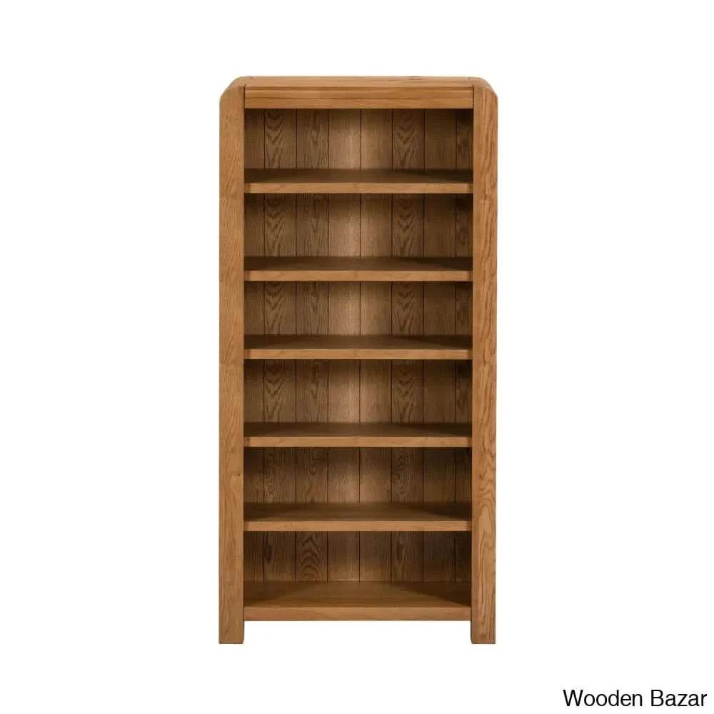 Gamel Solid Wood Modern Carved Edge Bookcase - Wooden Bazar Large