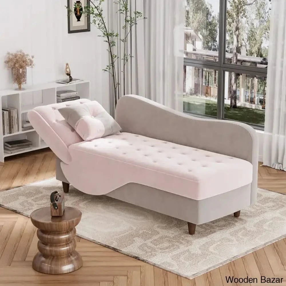 Garrison Velvet Upholstered Chaise Lounge - Wooden Bazar Pink/Gray