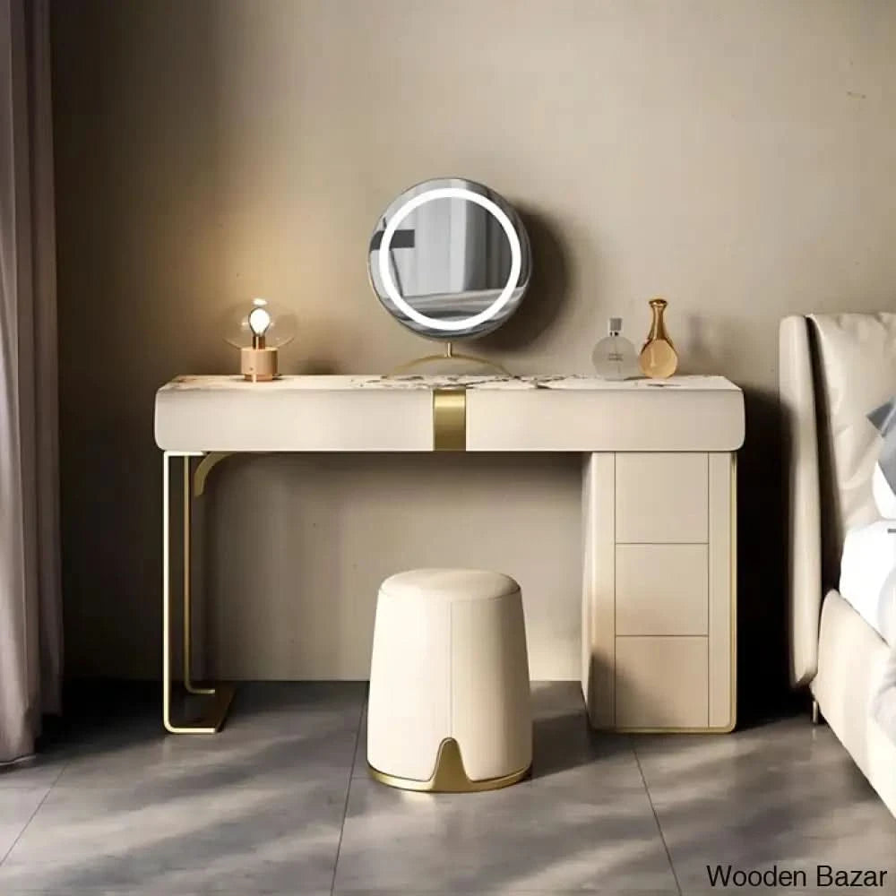 Geldmacher Vanity Dressing Table With Lighted Mirror And Stool