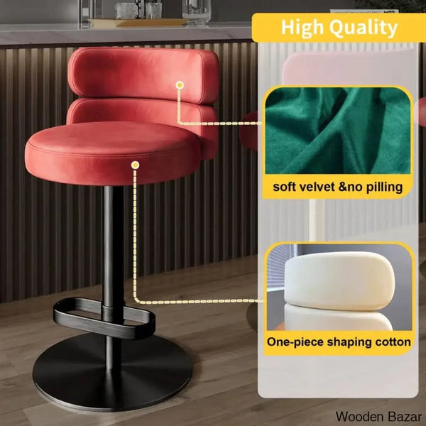 Giacamoy Adjustable Height Swivel Velvet Counter And Bar Stool In Stainless Steel - Modern Design