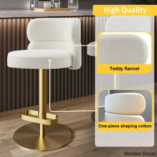 Giacamoy Adjustable Height Swivel Velvet Counter And Bar Stool In Stainless Steel - Modern Design
