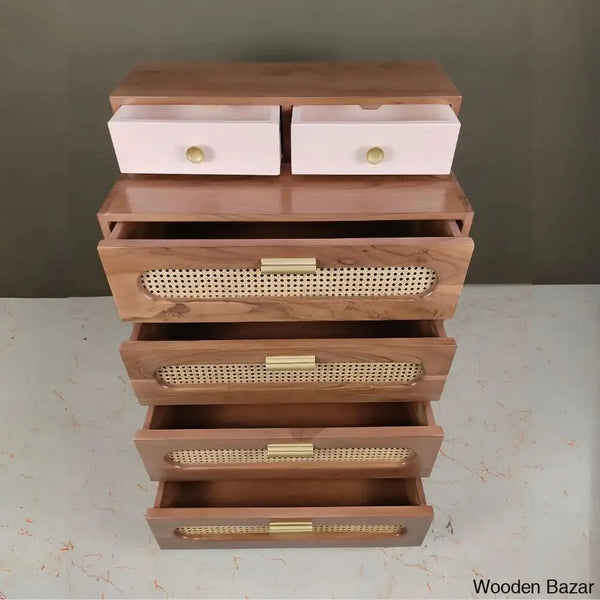 Gilda Elevated Lifestyle Solid Wood Rattan Cane 4 Chest Of Drawers