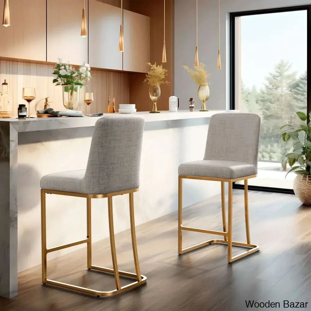 Glendoz Swivel Upholstered 24’’ Counter And Bar Stool With Metal Frame (Set Of 2) Gold / Gray