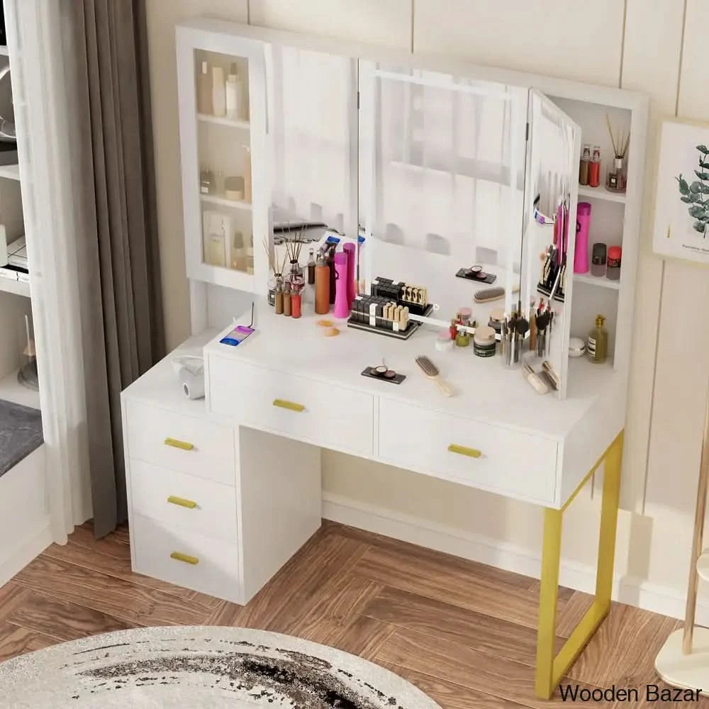 Glenisha Vanity Dressing Table With Lighted Mirror