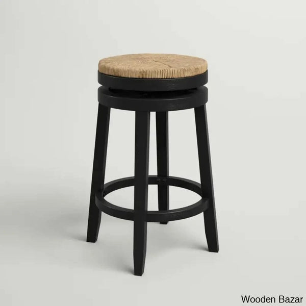 Granvillev Swivel Solid Wood Woven Seat Bar & Counter Stool