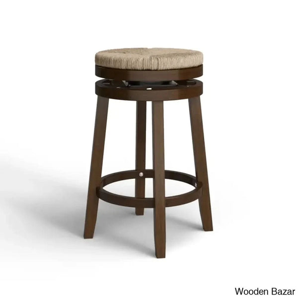 Granvillev Swivel Solid Wood Woven Seat Bar & Counter Stool