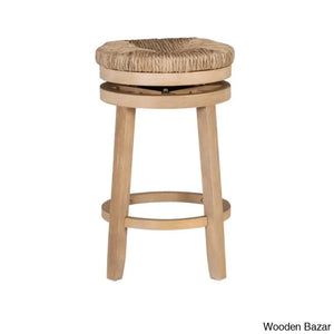 Granvillev Swivel Solid Wood Woven Seat Bar & Counter Stool