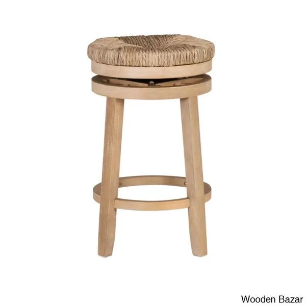 Granvillev Swivel Solid Wood Woven Seat Bar & Counter Stool