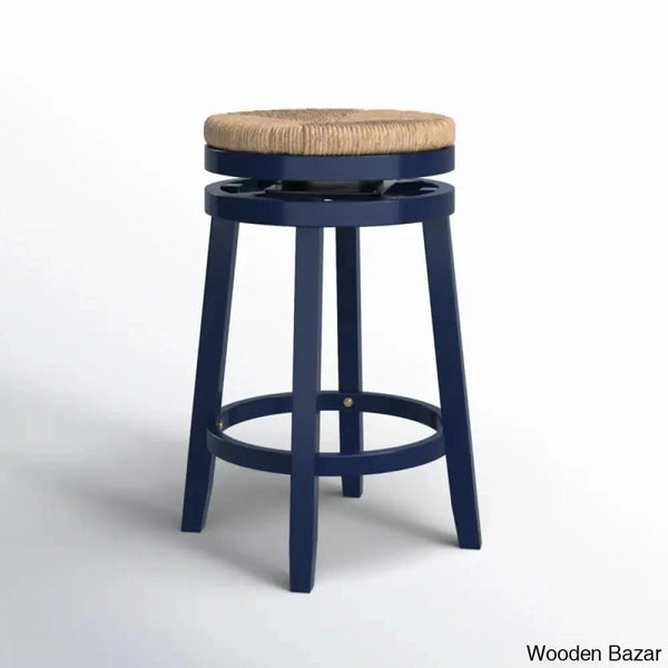 Granvillev Swivel Solid Wood Woven Seat Bar & Counter Stool