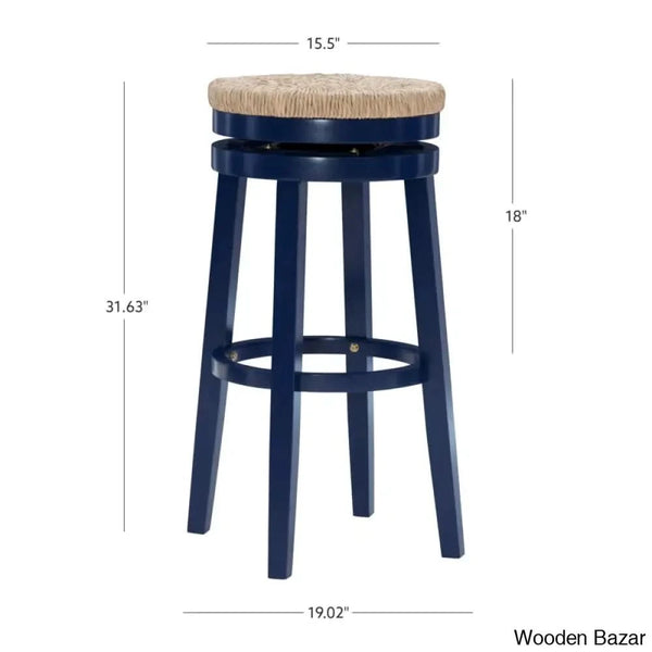 Granvillev Swivel Solid Wood Woven Seat Bar & Counter Stool