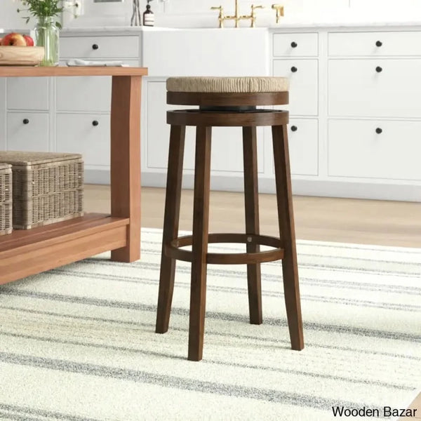 Granvillev Swivel Solid Wood Woven Seat Bar & Counter Stool Black / (31.5’’ Height)