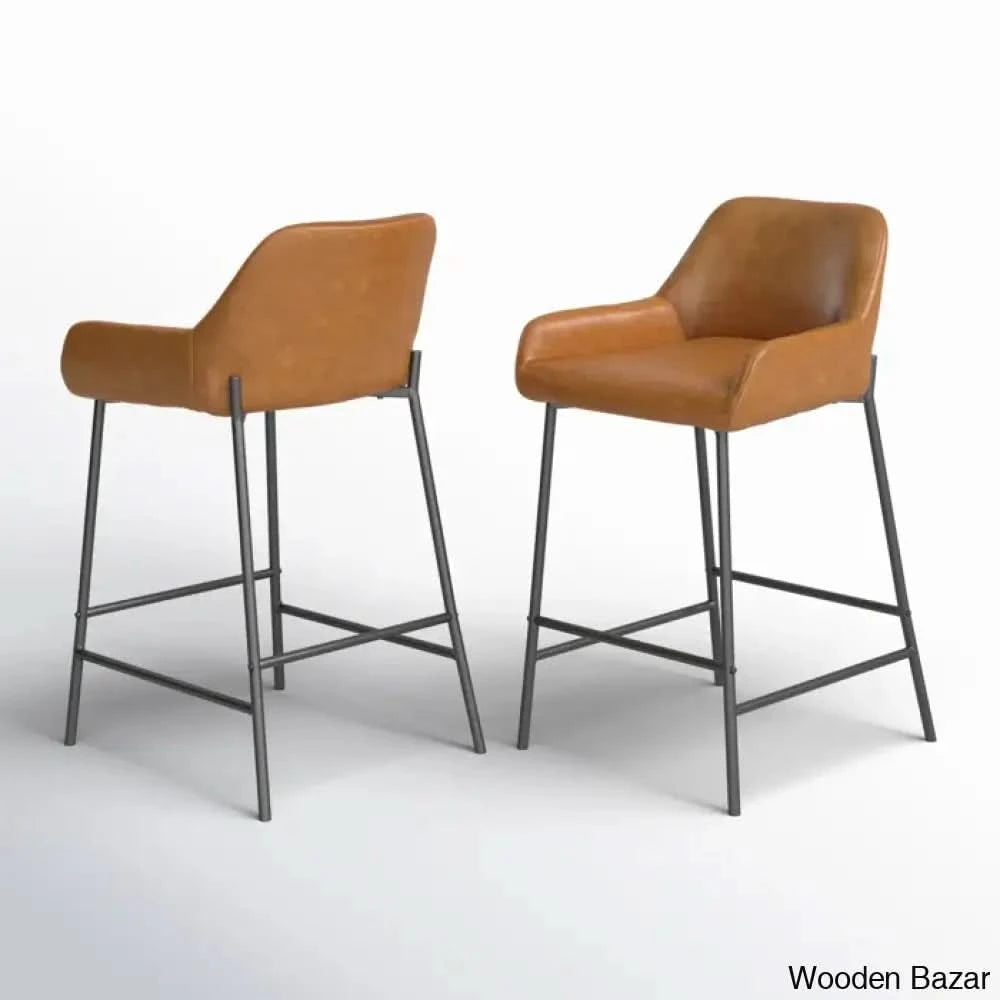 Greelys Swivel Upholstered 24.75’’ Counter And Bar Stool With Metal Frame (Set Of 2) Camel
