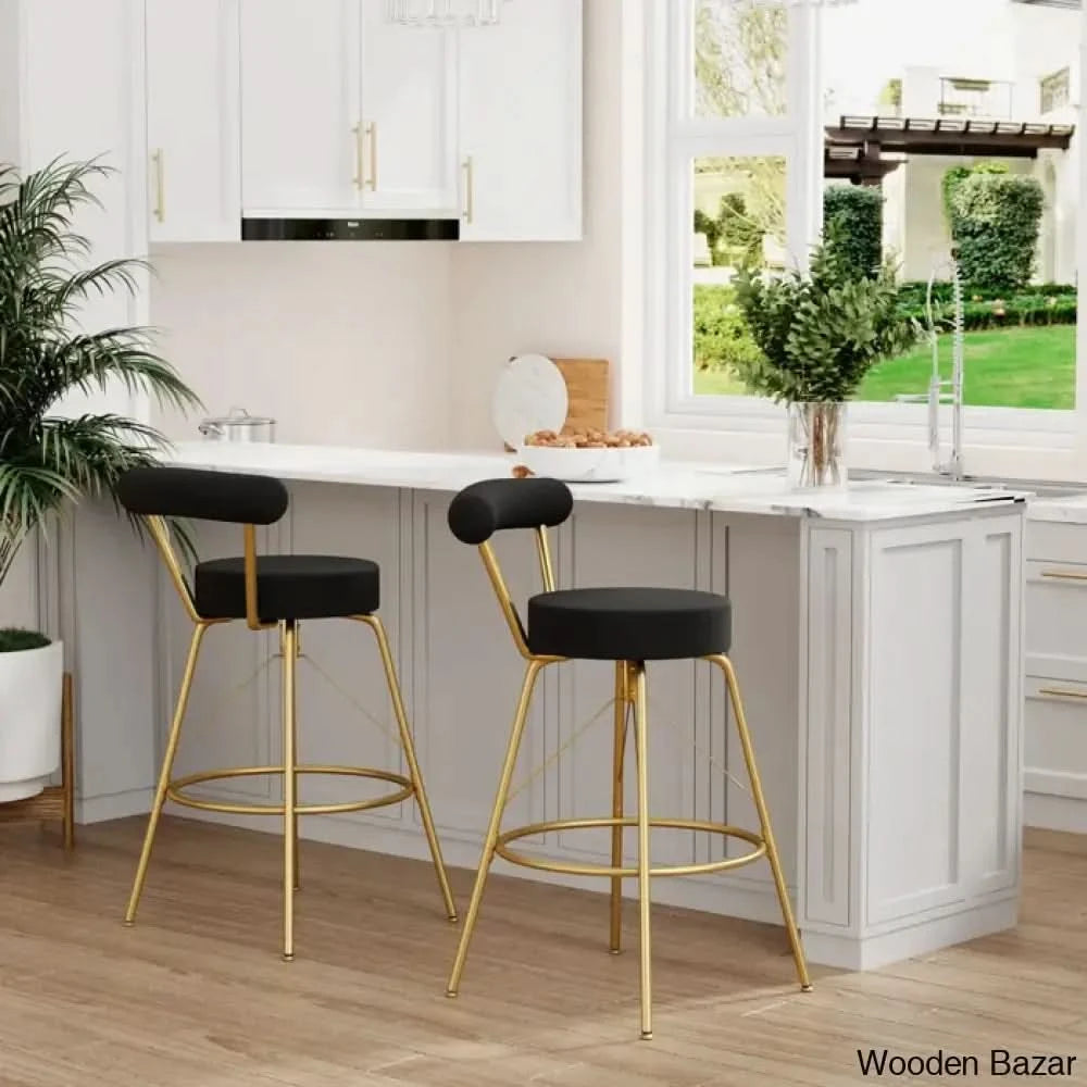 Grotoni Swivel Upholstered Counter And Bar Stool With Metal Frame (Set Of 2) Black / (26’’ Seat