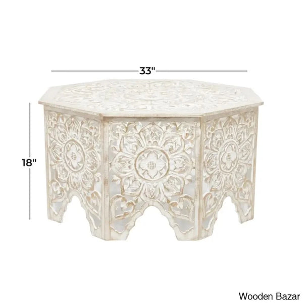 Guillermo Wood Intricately Made Carved Floral Coffee And Center Table W/ Hollow Interior