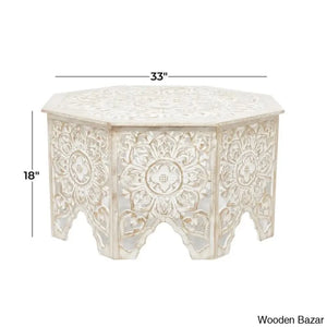 Guillermo Wooden Handmade Intricately Carved Floral Living Room Coffee Table With Hollow Interior