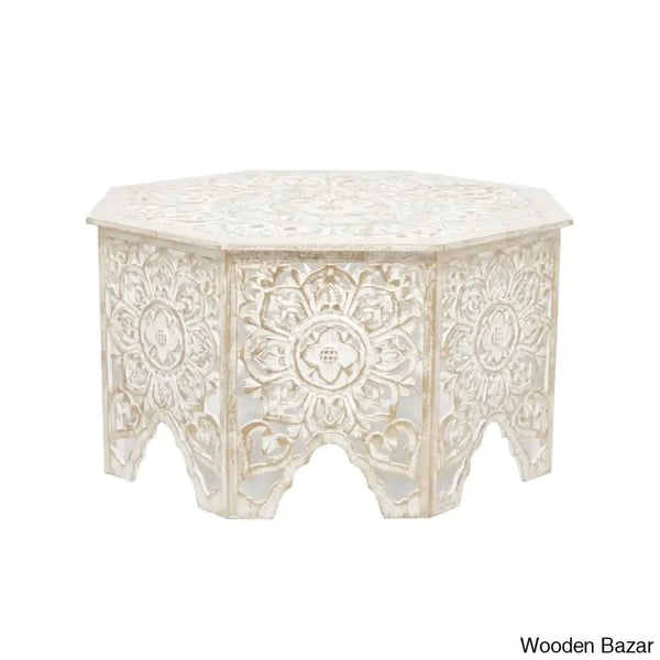 Guillermo Wooden Handmade Intricately Carved Floral Living Room Coffee Table With Hollow Interior
