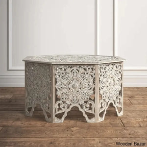 Guillermo Wooden Handmade Intricately Carved Floral Living Room Coffee Table With Hollow Interior