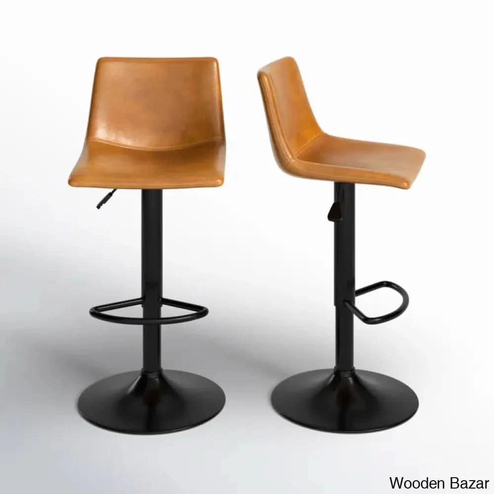 Halimaz Swivel Upholstered Adjustable Height Counter And Bar Stool With Metal Frame (Set Of 2) Brown