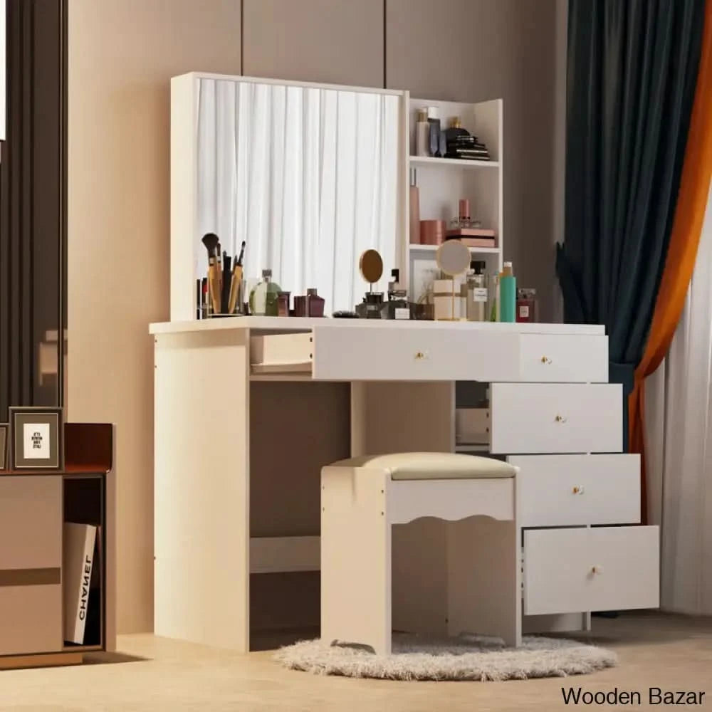 Harahan Vanity Dressing Table With Mirror And Stool