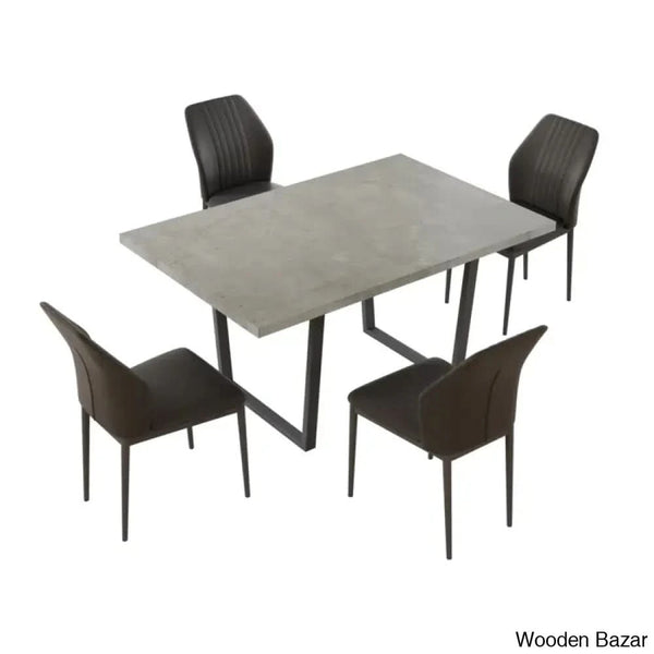 Hardian 4 Seater Rectangular Dining Table Set With Chairs For Kitchen Room