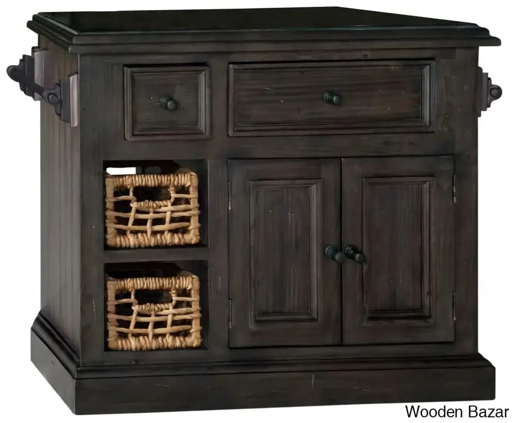 Harpenden Granite Top Kitchen Island Trolley Cart Cabinet Kitchen Island With Storage Weathered Gray
