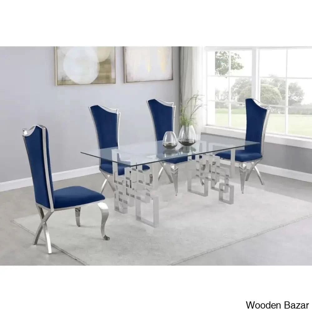 Harrisonn 4 Seater Luxury Glass Top Double Pedestal Dining Set Gray