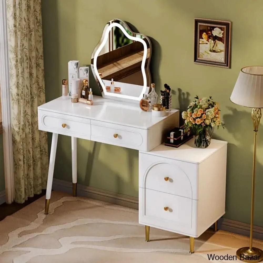 Haruhito Vanity Dressing Table With Lighted Mirror White