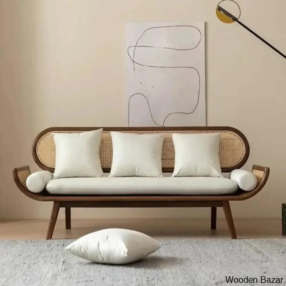 Hasina Solid Wood Sofa With Natural Rattan Inspired Living Meets Timeless Craftsmanship 3 Seater