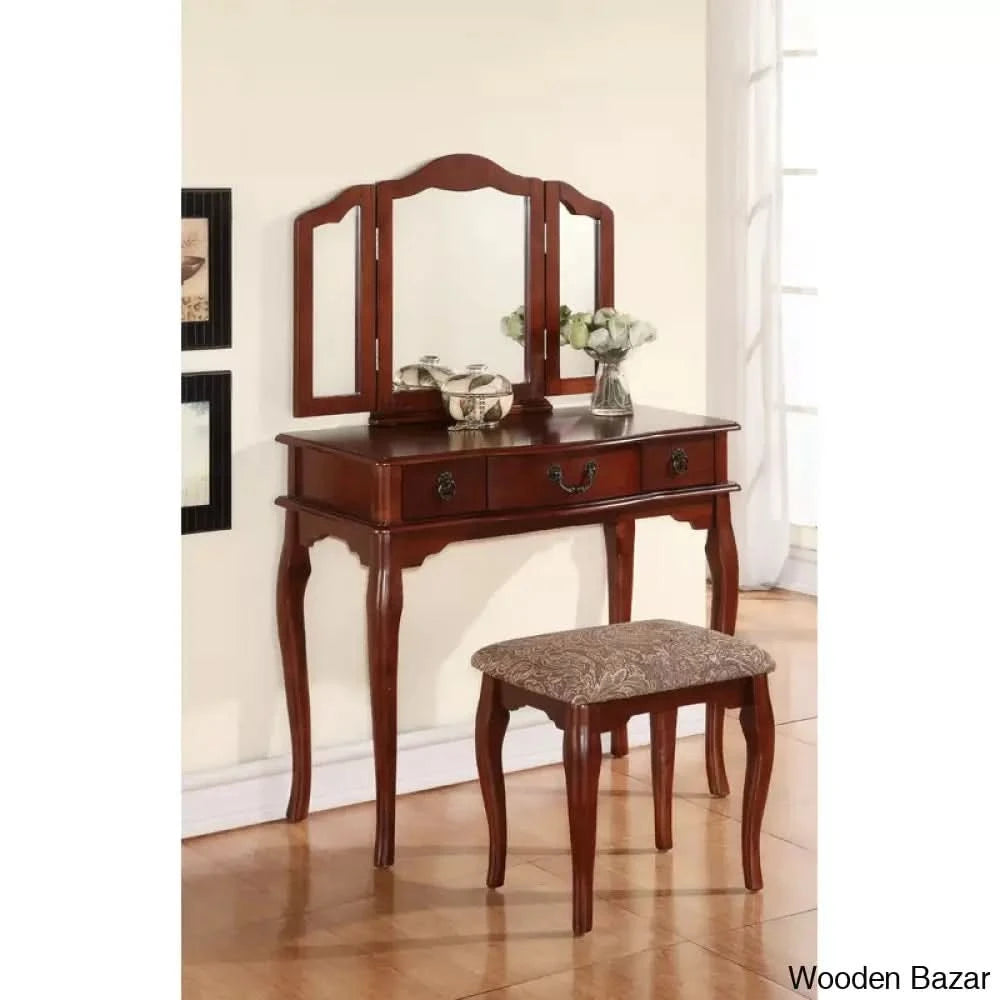 Haviland Vanity Dressing Table With Mirror And Stool Cherry