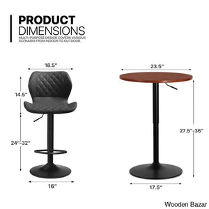 Height-Adjustable 3-Piece Pub Table Set | Leathered Pedestal Bar Stools Dining