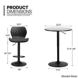 Height-Adjustable 3-Piece Pub Table Set | Leathered Pedestal Bar Stools Dining