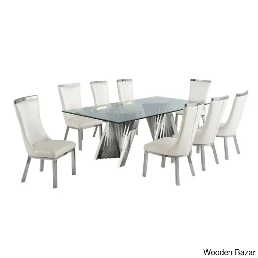 Hendrich New 8 Seater Double Pedestal Dining Table Set Silver