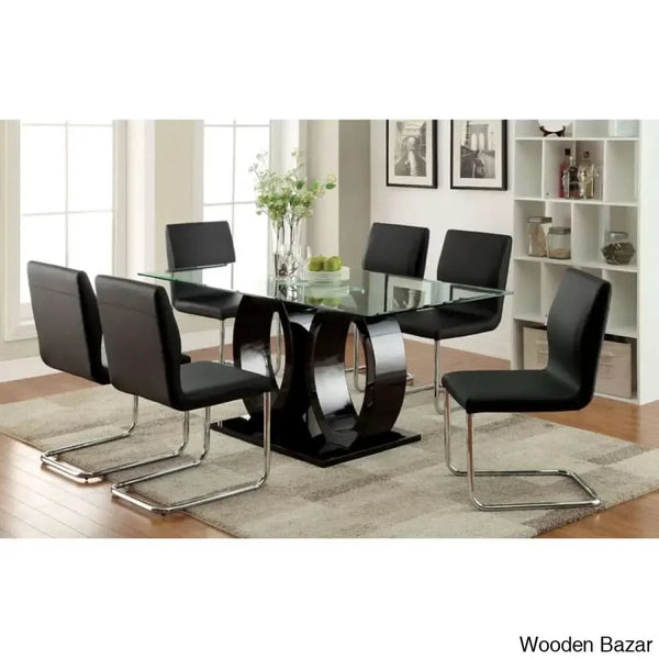 Herry New 4 Seater Pedestal Dining Table Set - Wooden Bazar Black / 6 Seater