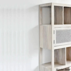 Herve Solid Wood Rectangular Bookshelf With Doors & 2 Drawer Storage